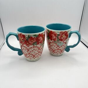 Set of 2 The Pioneer Woman 28 Oz Jumbo Stoneware Vintage Floral Mugs Latte Coffe